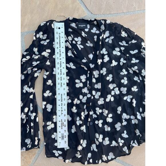 The Kooples Women's Split Neck Long Sleeve Floral Button Up Silk Blouse Size L - Picture 3 of 4